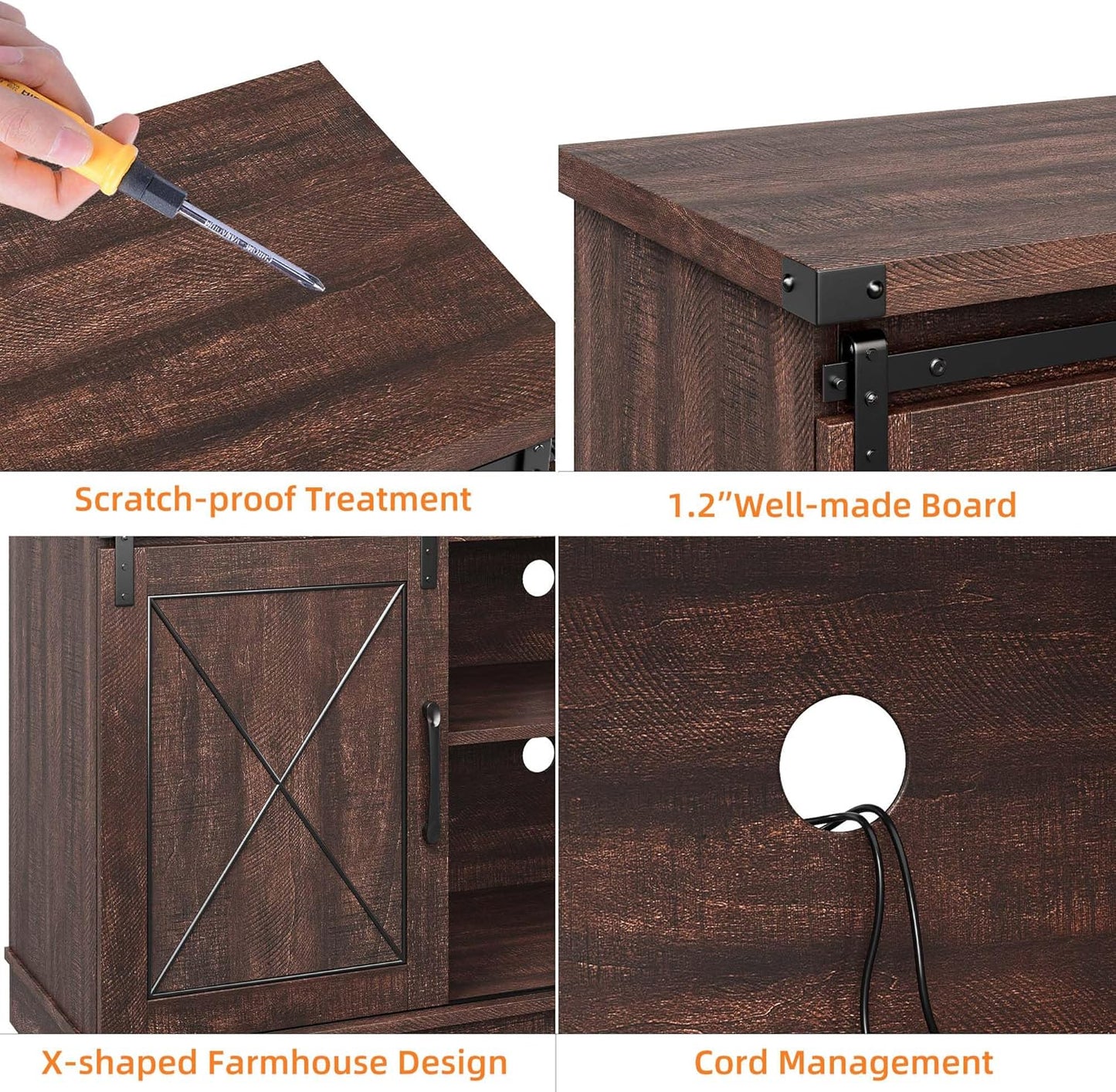 Farmhouse TV Stand and Entertainment Center for Tv up to 65 Inches with Sliding Barn Doors and Adjustable Shelf, Tv Media Console Table with Storage Cabinet for Living Room, Brown