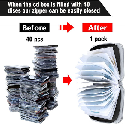CD Case, 40 Capacity CD/DVD Case Holders Wallet Hard Plastic DVD Disc Cases Storage Binder for Car Home Office Travel (Black)