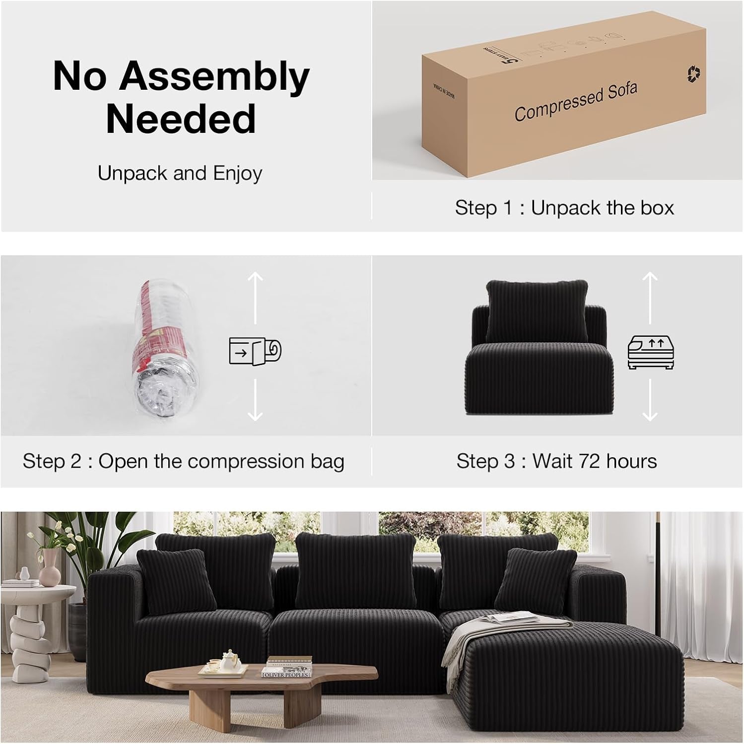 106" Modular Sectional Sofa, Modern Cloud Sectional Couch with Smarts Coil™ Support, L-Shape Boneless Couch for Living Room Apartments Bedroom, No Assembly Required (3 Seater + 1 Ottoman)