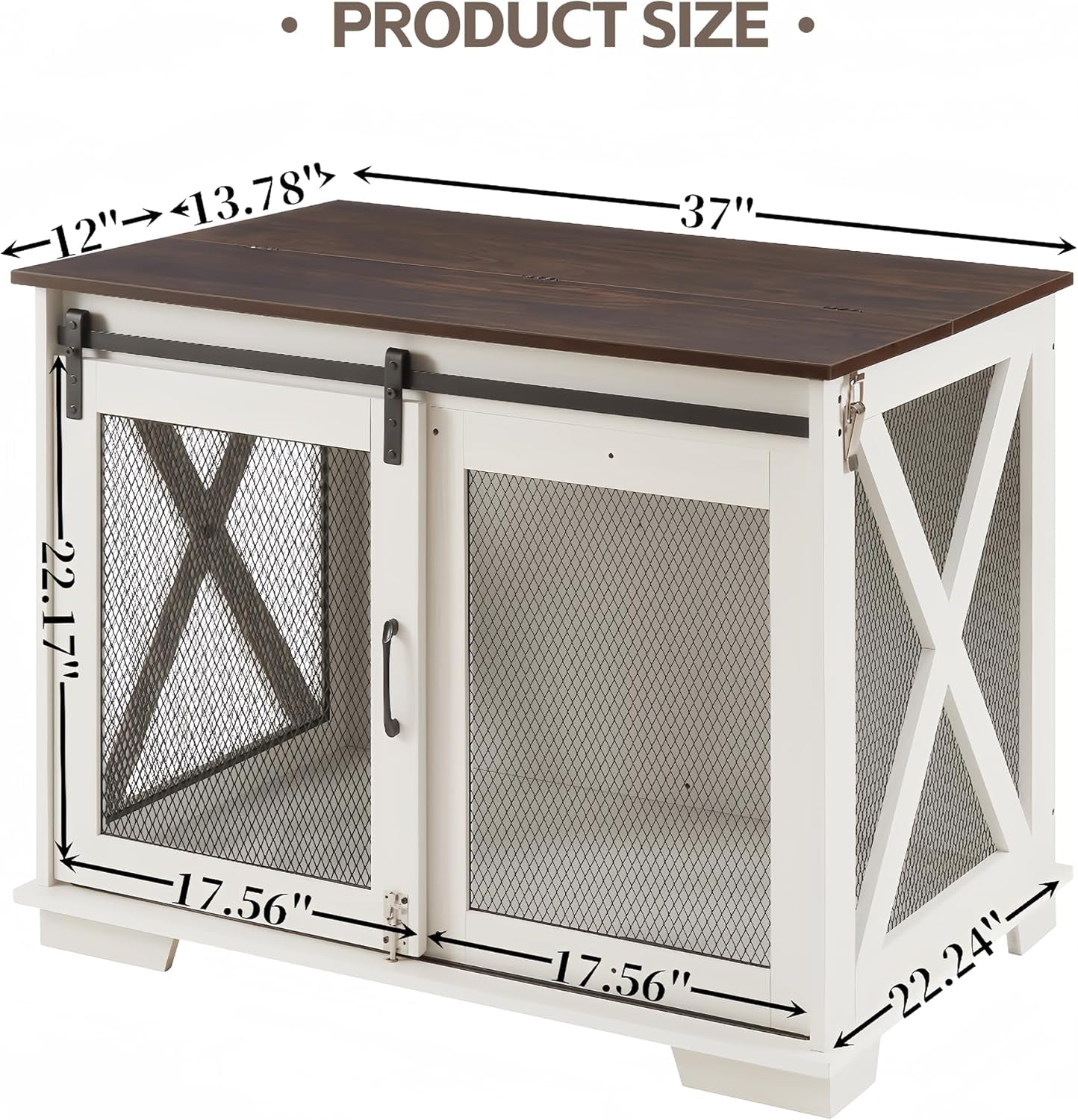 Dog Crate Furniture, Dog Kennel End Table Dog Kennel Indoor with Sliding Barn Door Heavy Duty Dog Cage XL Dog Crate Side Table with Flip-Top Plate and Detachable Divider for Medium, Large Dog