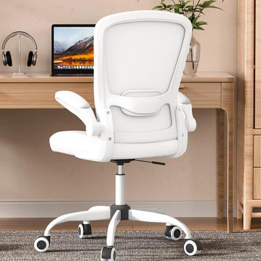 Ergonomic High Back Mesh Office Chair, Adjustable Lumbar Support, Thickened Seat Cushion (Modern, Ivory White)