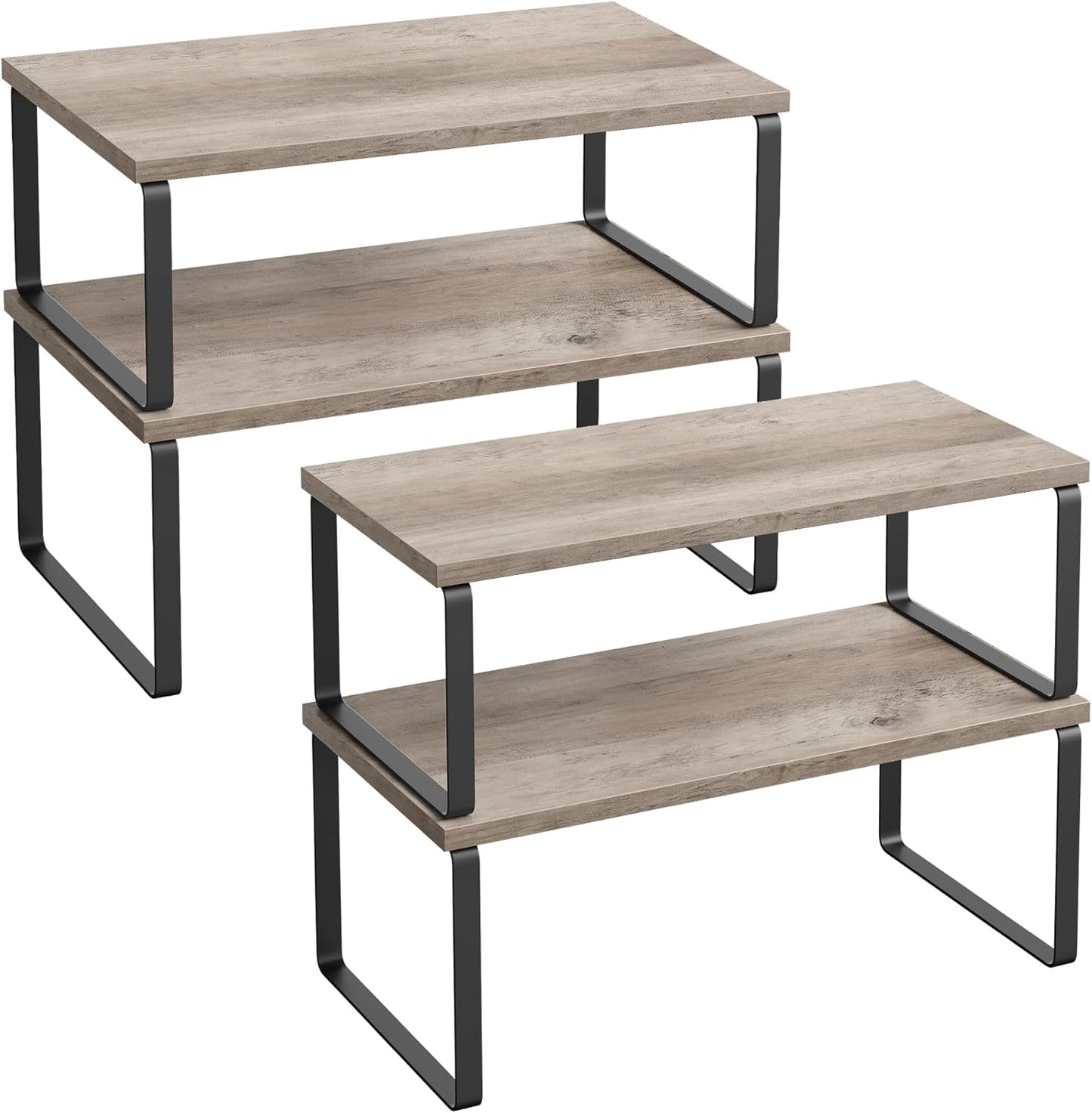 Cabinet Organizer Shelf, Set of 4 Kitchen Counter Shelves, Kitchen Storage, Spice Rack, Stackable, Expandable, Metal and Engineered Wood, Cloud White and Natural Beige UKCS010N01