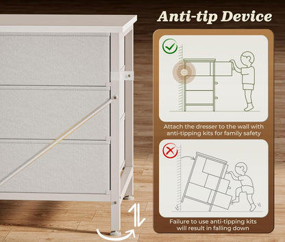 78.7 Inch Long Dresser for Bedroom, 15 Drawer Fabric Dresser for Closet, Large TV Stand for 65, 75, 85 Inch TV, Wide Chest of Drawer with Storage, 78.7" W X 12.9" D X 26.7" H, White
