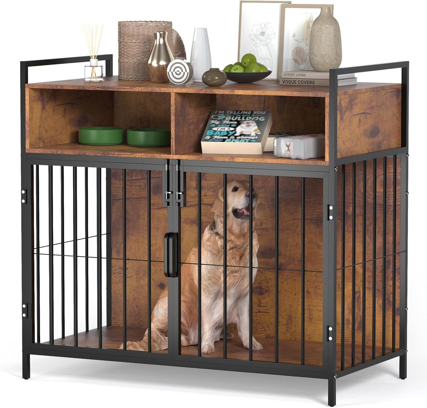 32/40 Inches Furniture Style Dog Crate for Medium Small Dog,Indoor Dog Kennels with Drawers Storage(Rustic Brown)
