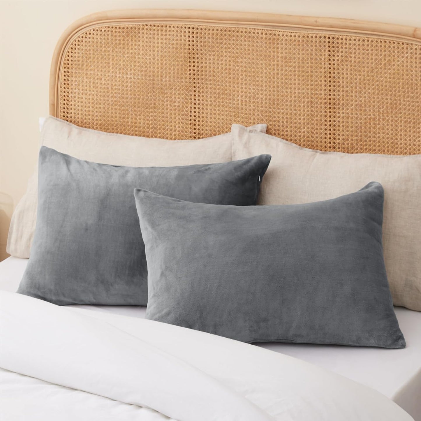 Flannel King Size Pillow Cases Set of 2, Super Soft Fleece Pillowcases with Zipper for Bedroom, Sofa, Couch,Luxury Cozy Fuzzy Velvet Pillow Shams for All Seasons(20X36 Inches,Gray)