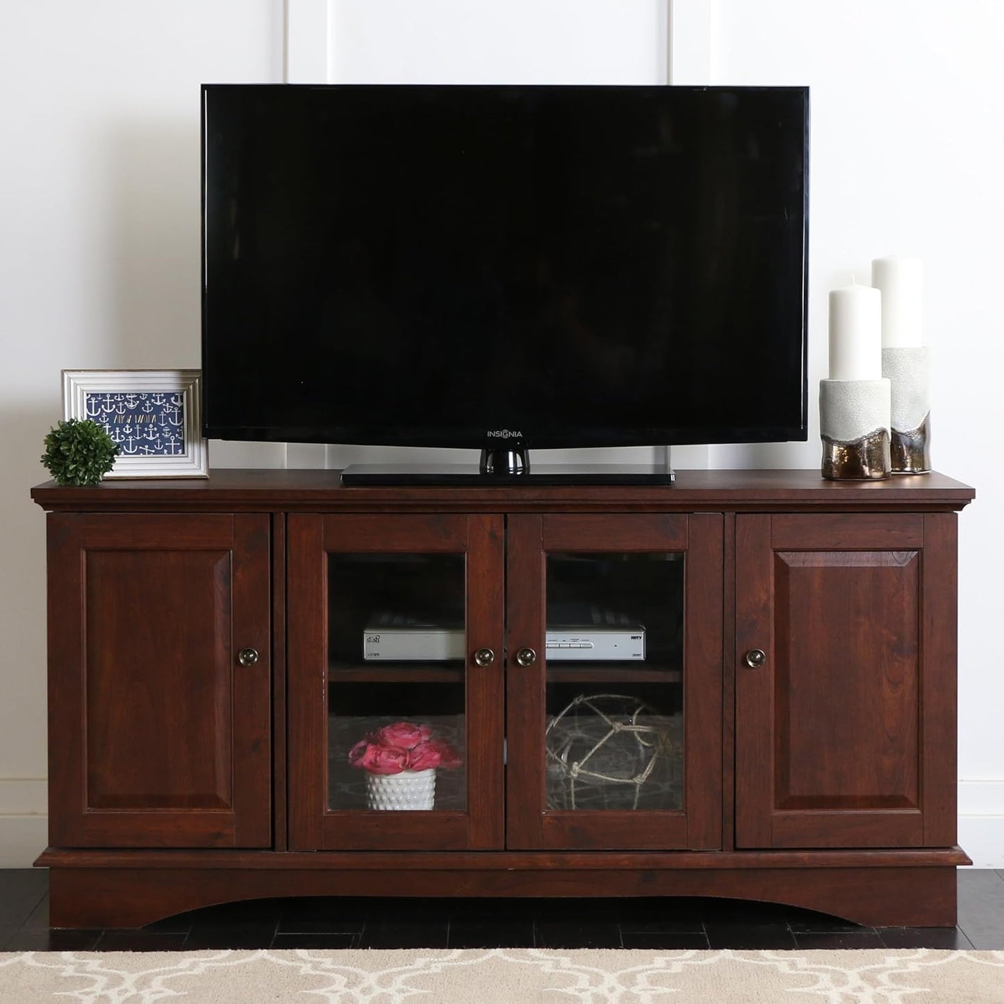 Traditional Wood Universal TV Stand with Storage Cabinets for Tv'S up to 65" Living Room Entertainment Center, 44 Inch, Traditional Brown