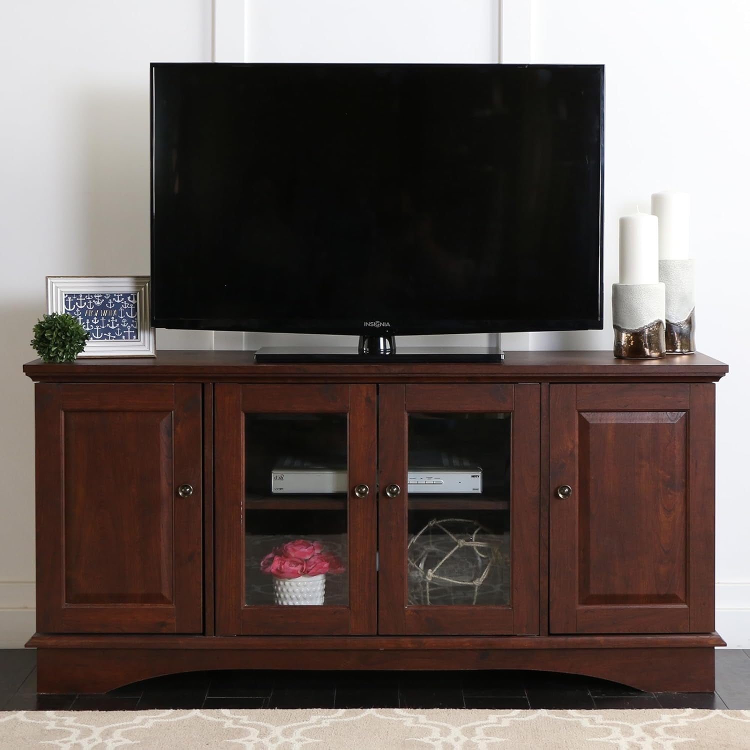 Traditional Wood Universal TV Stand with Storage Cabinets for Tv'S up to 65" Living Room Entertainment Center, 44 Inch, Traditional Brown