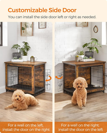 Dog Crate Furniture, 38.6" Side End Table, Modern Kennel for Dogs Indoor up to 70 Lb, Heavy-Duty Dog Cage with Enclosed Base, Double-Door Dog House, Rustic Brown UPFC023X01