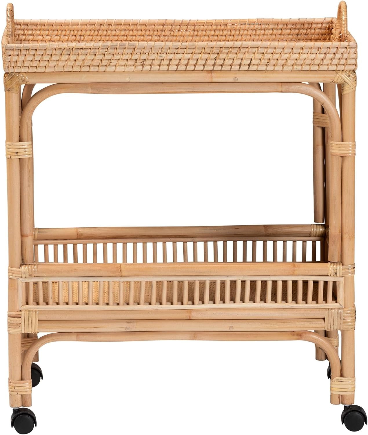 Lombok Natural Rattan Wine Cart, 2-Tier