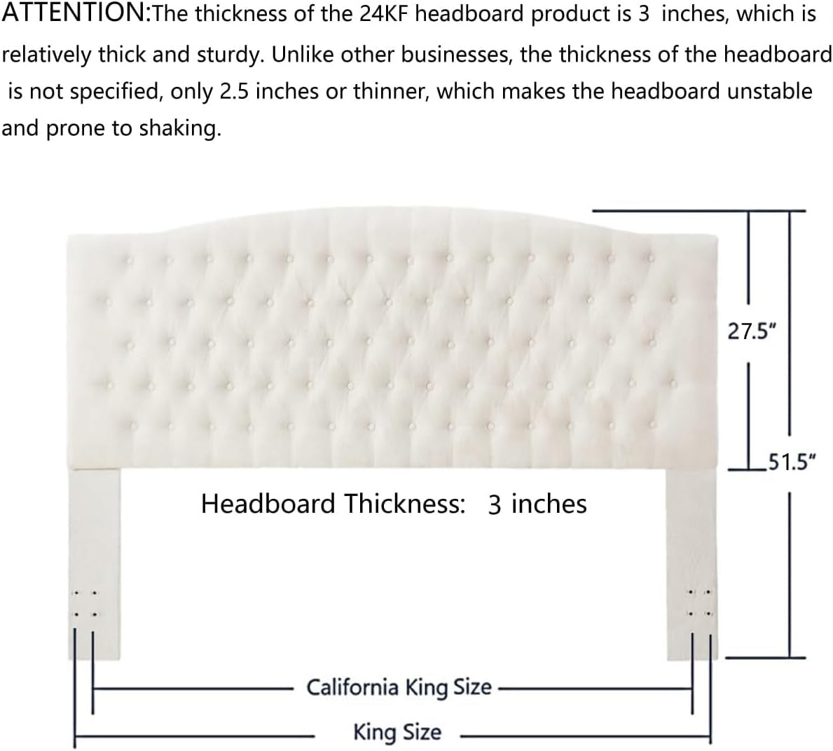 Boucle Upholstered Tufted Button King Headboard and Comfortable Fashional Padded King/California King Size Headboard,6025-K-Boucle-Ivory