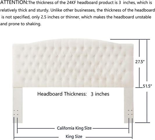 Boucle Upholstered Tufted Button King Headboard and Comfortable Fashional Padded King/California King Size Headboard,6025-K-Boucle-Ivory