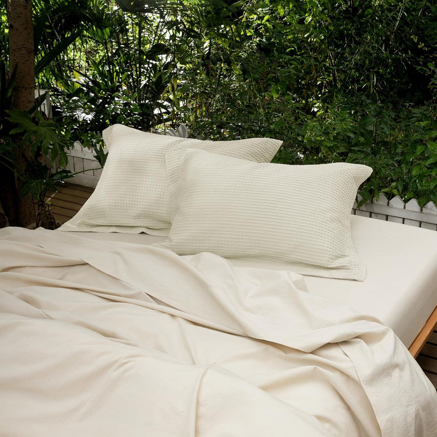 100% Cotton Waffle Weave Pillowcases 2 Pack King Size, 20X36 Inches Ultra Soft & Breathable Pillow Shams - Skin-Friendly Decorative Luxury Pillow Covers without Insert, Coconut White