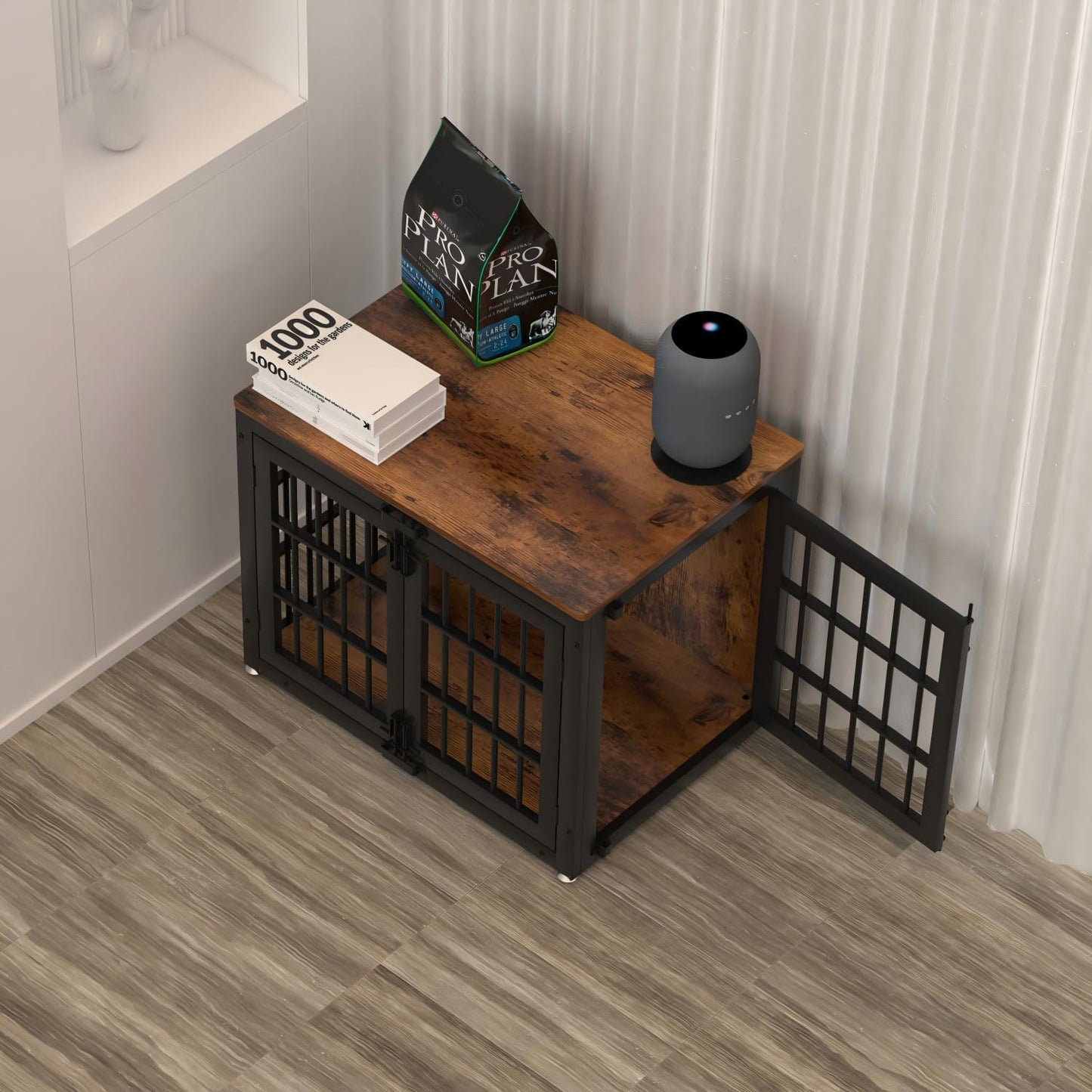 33" Heavy Duty Dog Crate Furniture, Wooden Dog Cage Kennel for Small and Medium Dogs, Dog Kennel Indoor with Side Door, Decorative Pet House End Table, Brown