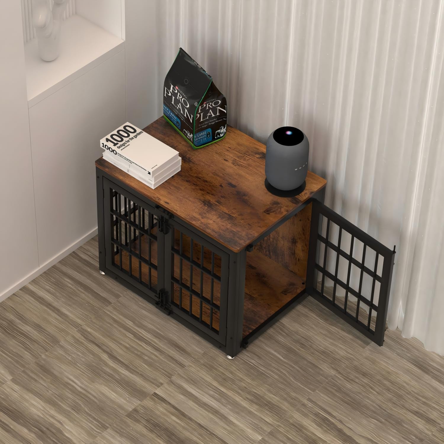 33" Heavy Duty Dog Crate Furniture, Wooden Dog Cage Kennel for Small and Medium Dogs, Dog Kennel Indoor with Side Door, Decorative Pet House End Table, Brown