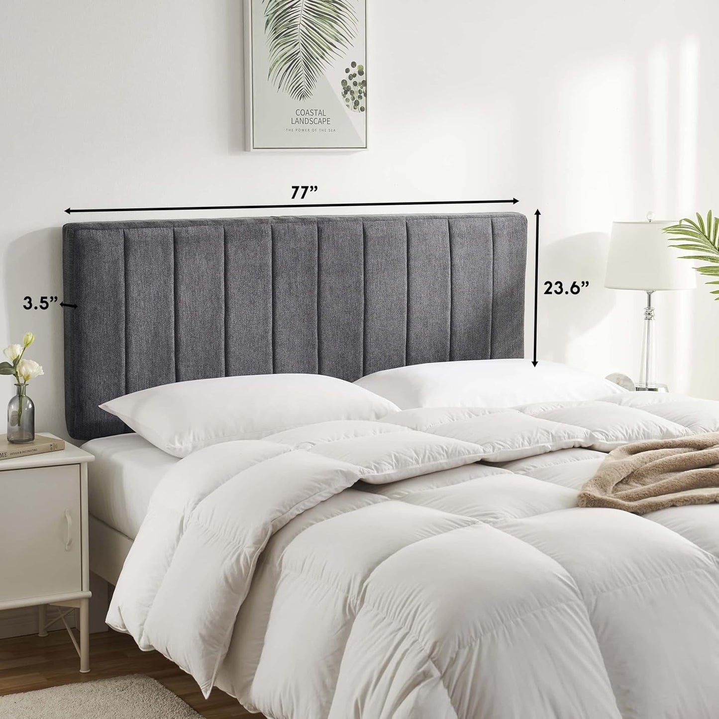 Upholstered King Headboard - Easy Assemble Channel Stitched Headboard King Size Bed - Wall Mounted Headboards with 3D Soundproof Wall Panels Peel & Stick Floating Headboards, Grey