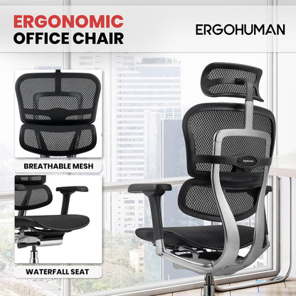 Eurotech ME7ERG GEN2 High Back Mesh Office, Computer, or Gaming Chair W/Tilt Tension Control & Lock, Back Angle/Height, Swivel Arms, Seat Height,/Depth, and Arm Height Adjustments, Black