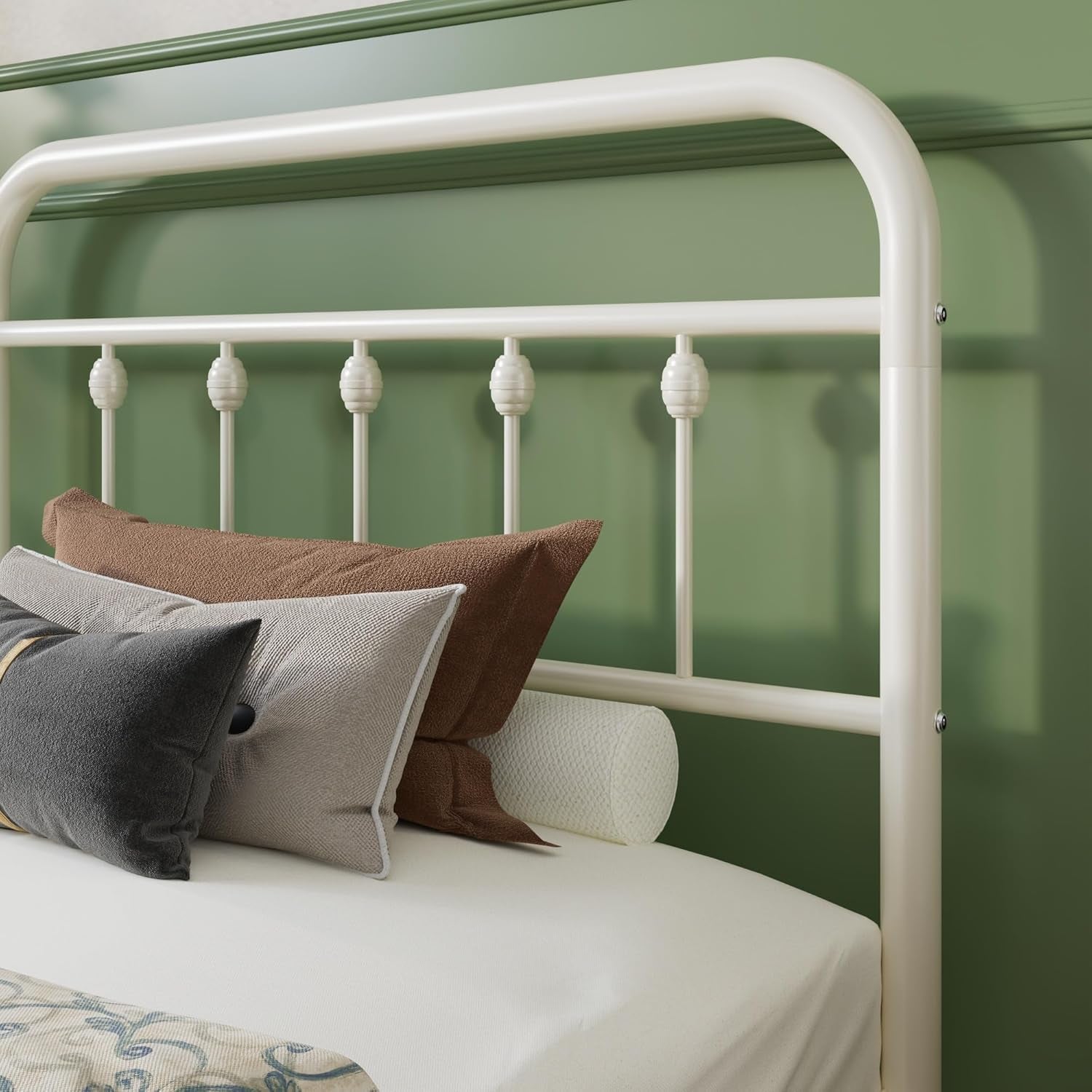 Twin Size Metal Platform Bed Frame with Victorian Style Iron-Art Headboard and Footboard, Easy Assembly, under Bed Storage, No Box Spring Required, off White