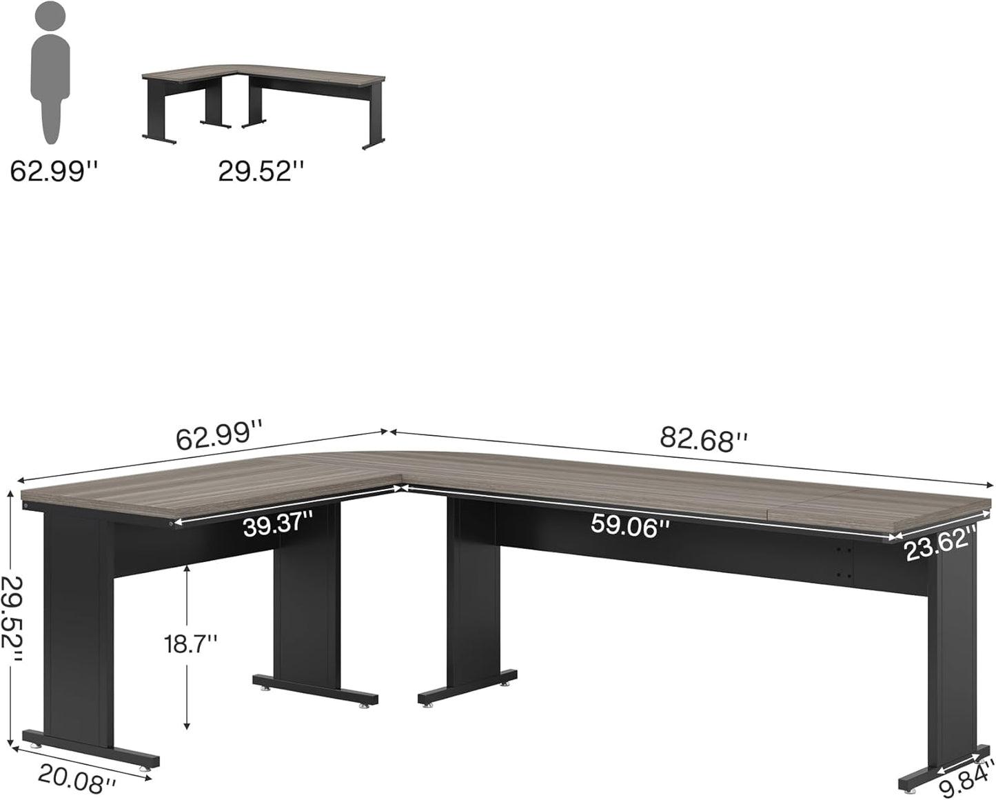 83-Inch Large L Shaped Desk, Reversible Executive Office Desk, Modern Corner Computer Table Business Workstation for Home Office (Grey)