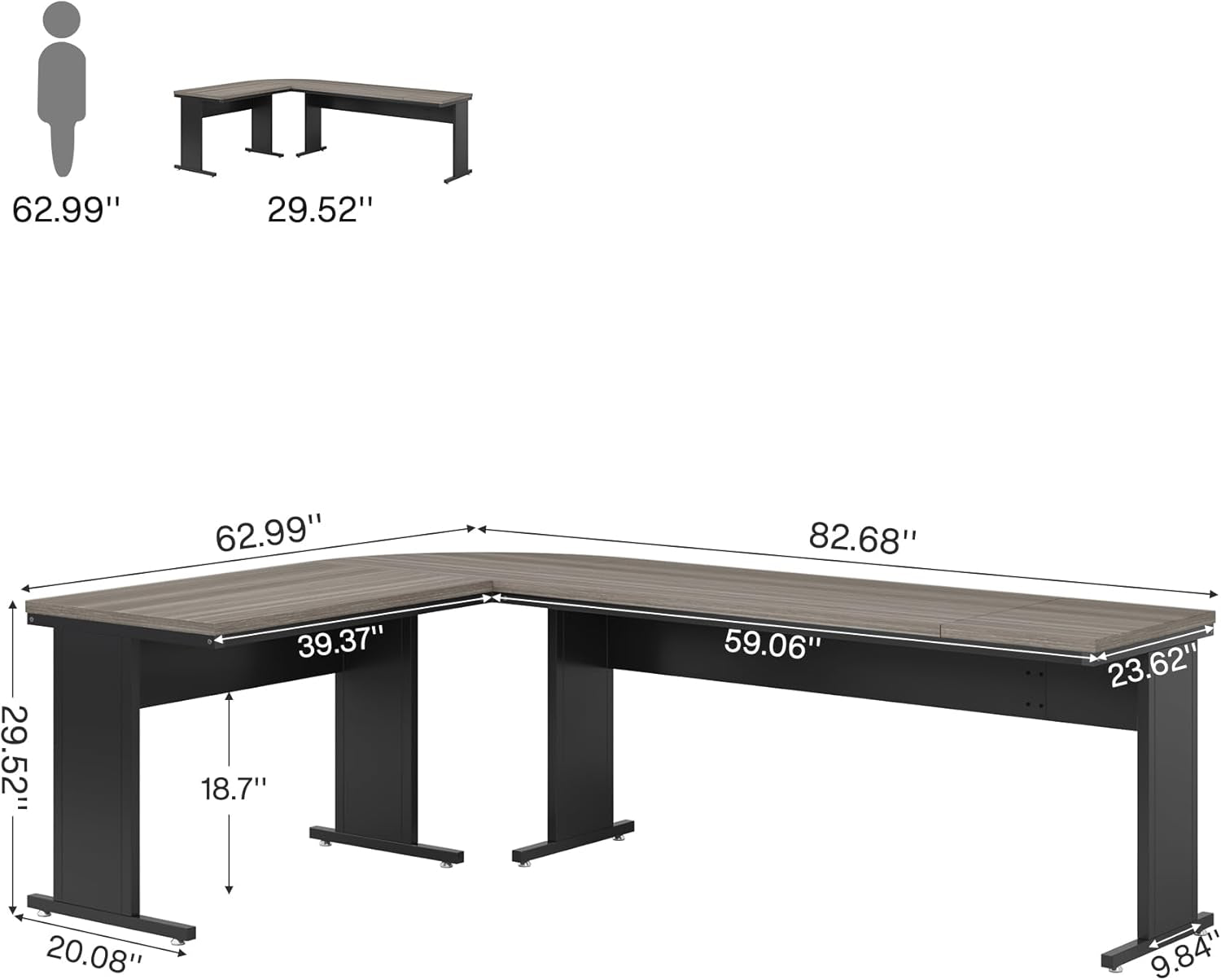 83-Inch Large L Shaped Desk, Reversible Executive Office Desk, Modern Corner Computer Table Business Workstation for Home Office (Grey)