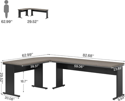 83-Inch Large L Shaped Desk, Reversible Executive Office Desk, Modern Corner Computer Table Business Workstation for Home Office (Grey)