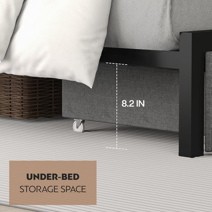 Queen Size Bed Frame with Headboard and Storage, Drawers Platform Bed Frame with Storage Chargin Station LED Light Bedframe, Heavy Duty, No Box Spring Needed