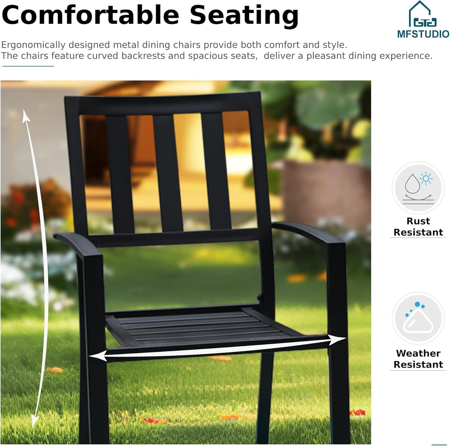 Outdoor Dining Set for 4, Patio Table and Chairs Set with Umbrella Hole, Metal Patio Furniture Set for Patio, Deck, Yard, Porch