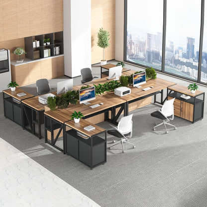 63" Executive with Drawer Cabinet, L Shaped Desk and Lock Lateral File Cabinet, 2 Piece Home Office Furniture Set with Drawers for Hanging File, (Brown, 63 Inches)