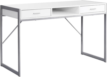 Contemporary 48" L Computer Desk with 2 Spacious Drawers for Storages, Modern Home Office Laptop Table with 1 Open Concept Shelf