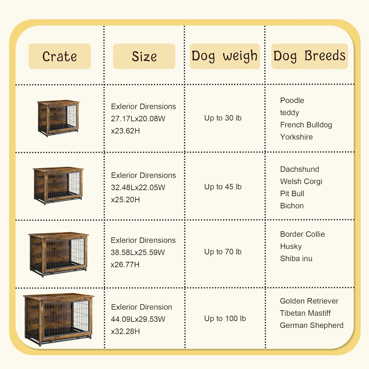 Dog Crate Furniture, Wooden Dogs Crate Table, Double-Doors Dog Furniture, Indoor Dog Kennel, Dog House, Dog Cage/Brown/L