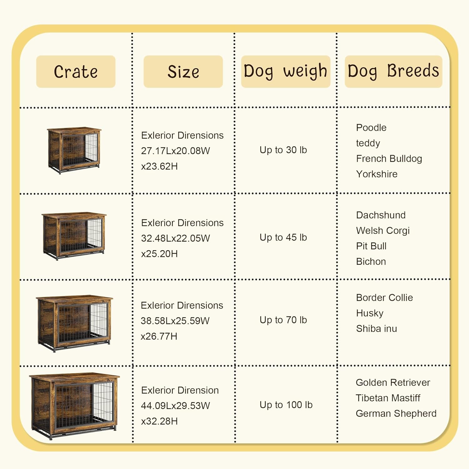 Dog Crate Furniture, Wooden Dogs Crate Table, Double-Doors Dog Furniture, Indoor Dog Kennel, Dog House, Dog Cage/Brown/L