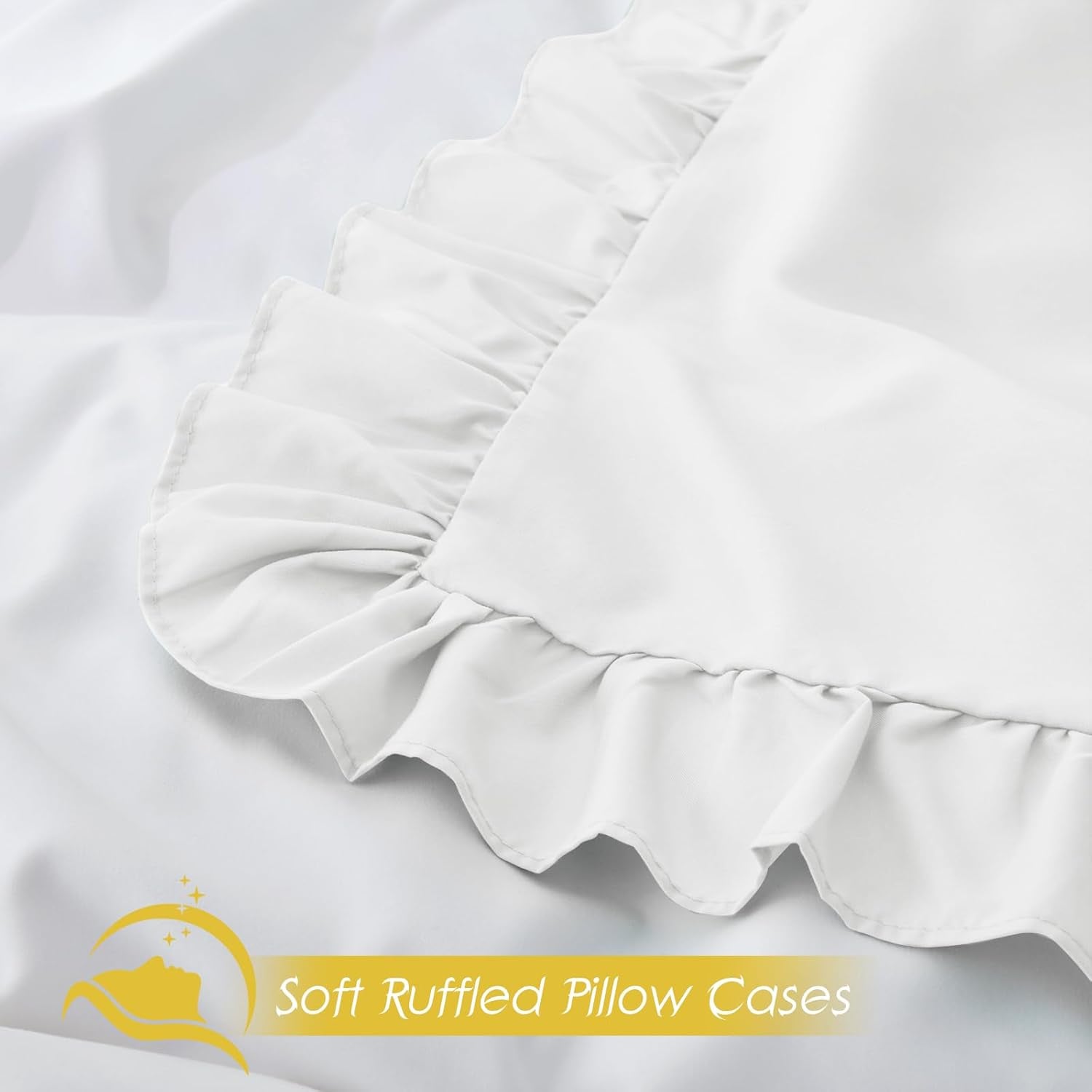 Ruffled Pillow Cases Set of 2, White King Pillow Shams Brushed Microfiber Edge Ruffled Soft Pillow Cover with Envelope Closure for Bedding Decor (20"X36")