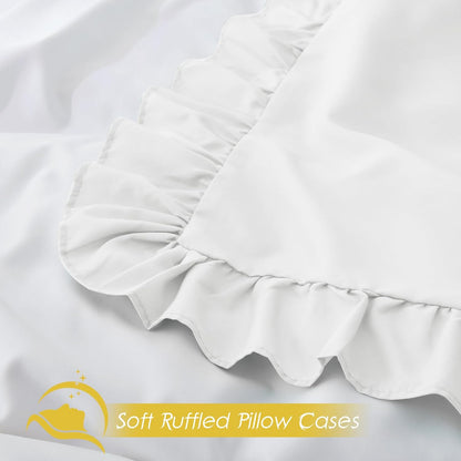 Ruffled Pillow Cases Set of 2, White King Pillow Shams Brushed Microfiber Edge Ruffled Soft Pillow Cover with Envelope Closure for Bedding Decor (20"X36")
