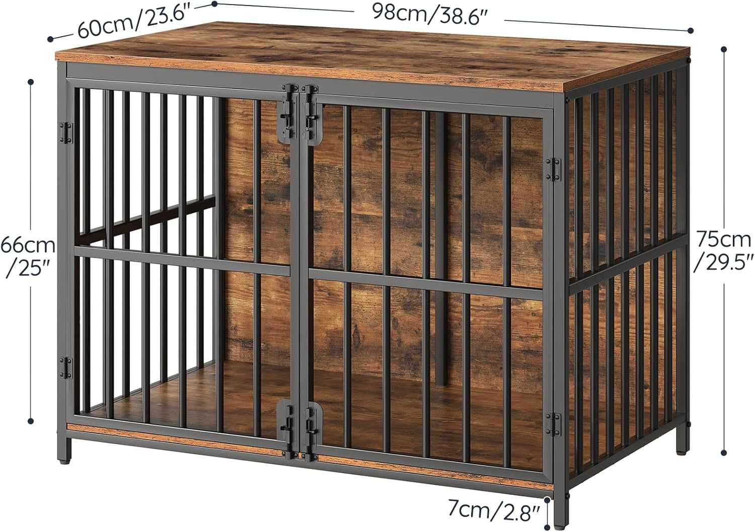 38.6" Dog Crate Furniture, Wooden Dog Kennel Indoor, Heavy Duty Dog Cage for Small/Medium Dog, Decorative Side End Table, Rustic Brown and Black BF100GW03