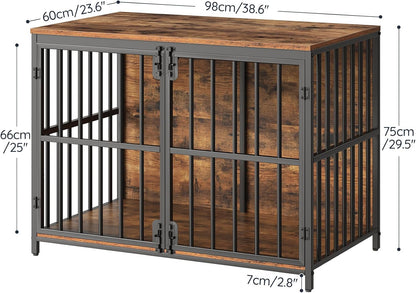 38.6" Dog Crate Furniture, Wooden Dog Kennel Indoor, Heavy Duty Dog Cage for Small/Medium Dog, Decorative Side End Table, White and Gold DW100GW03