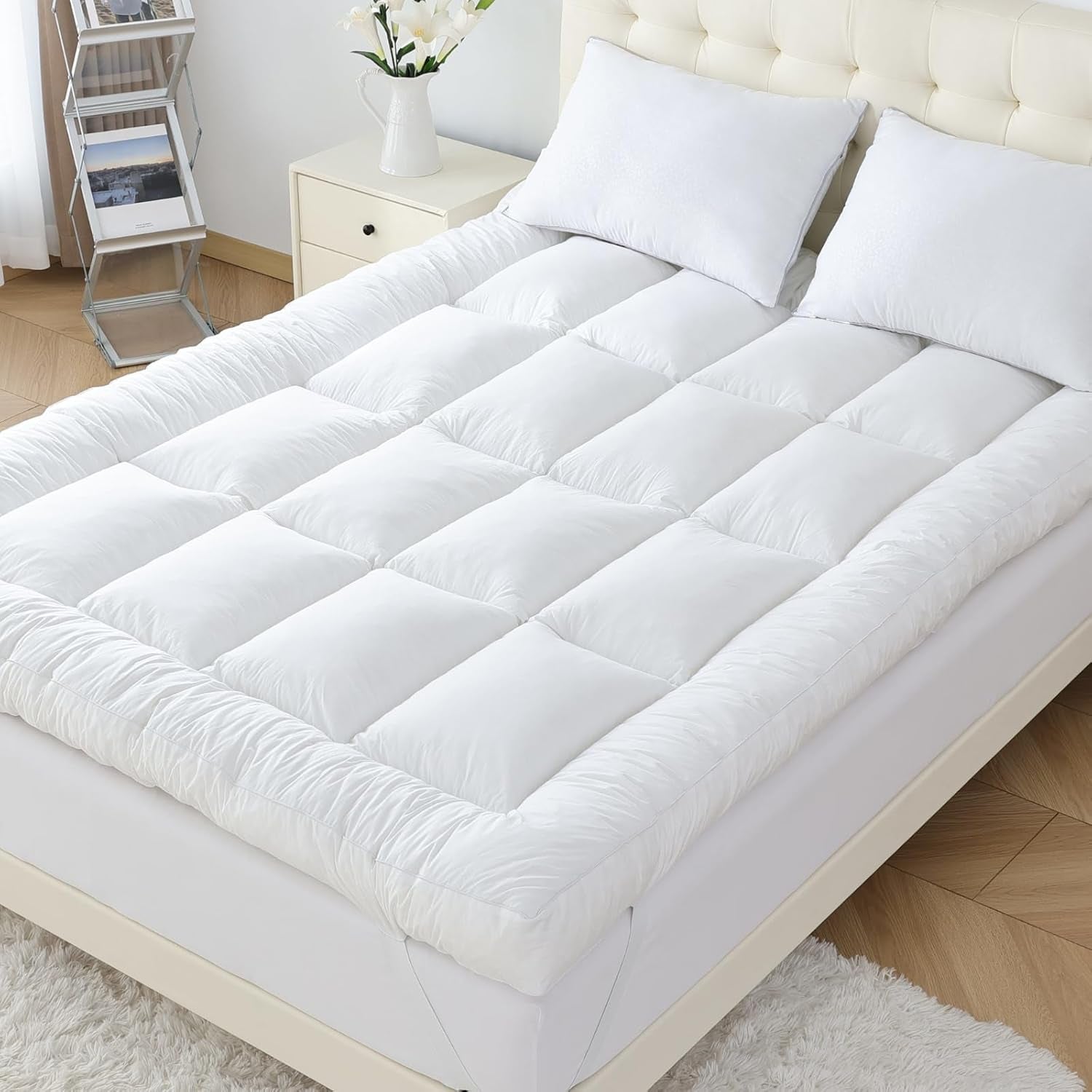 4 Inch Memory Foam Mattress Topper Queen for Back Pain, Extra Soft Pillow Top Mattress Topper, 2000GSM Fluffy Shredded Memory Foam Filled & Thicked down Alternative-Lined 80X60X4In