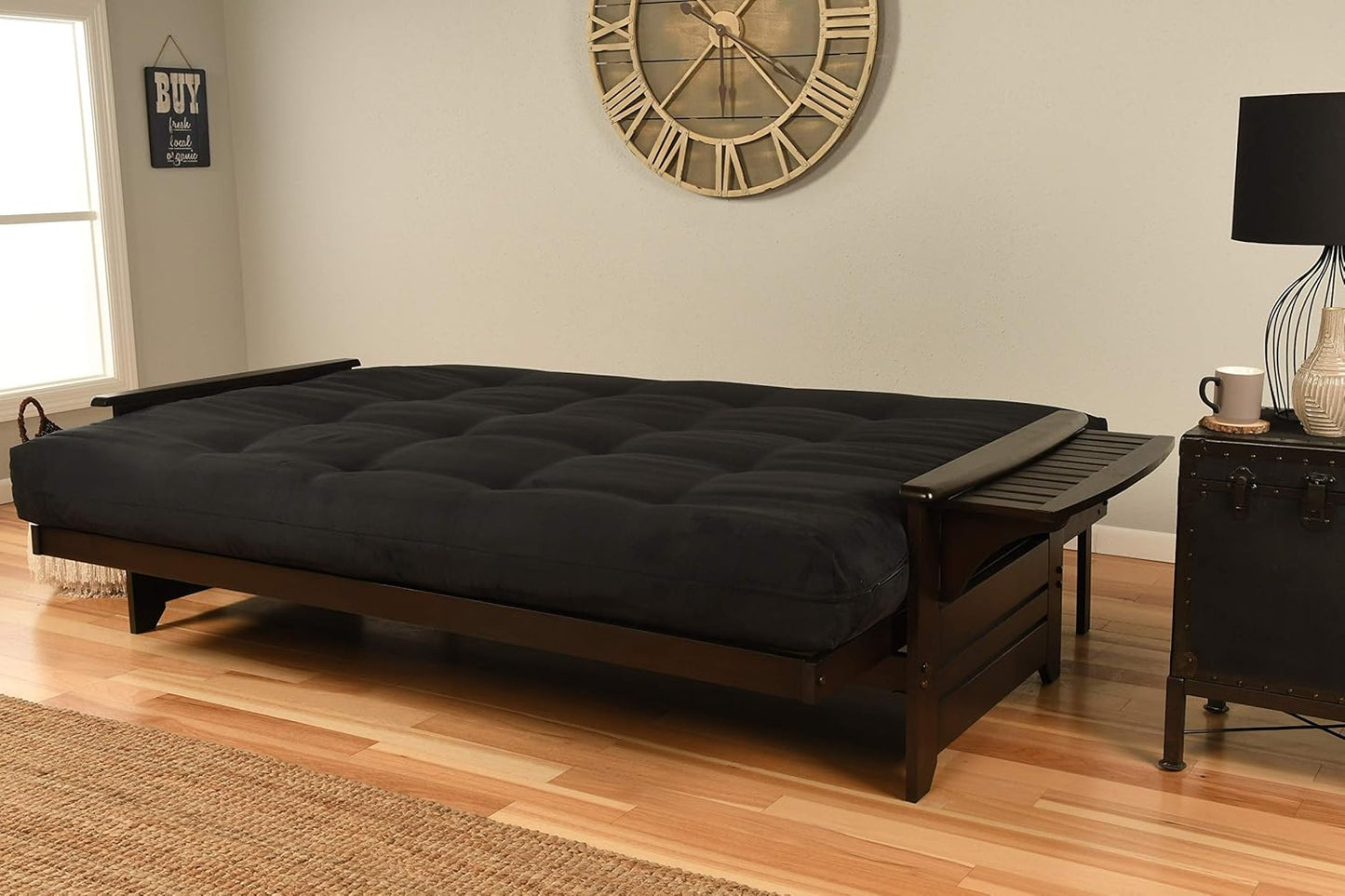 Phoenix Futon Set, Suede Black, Queen