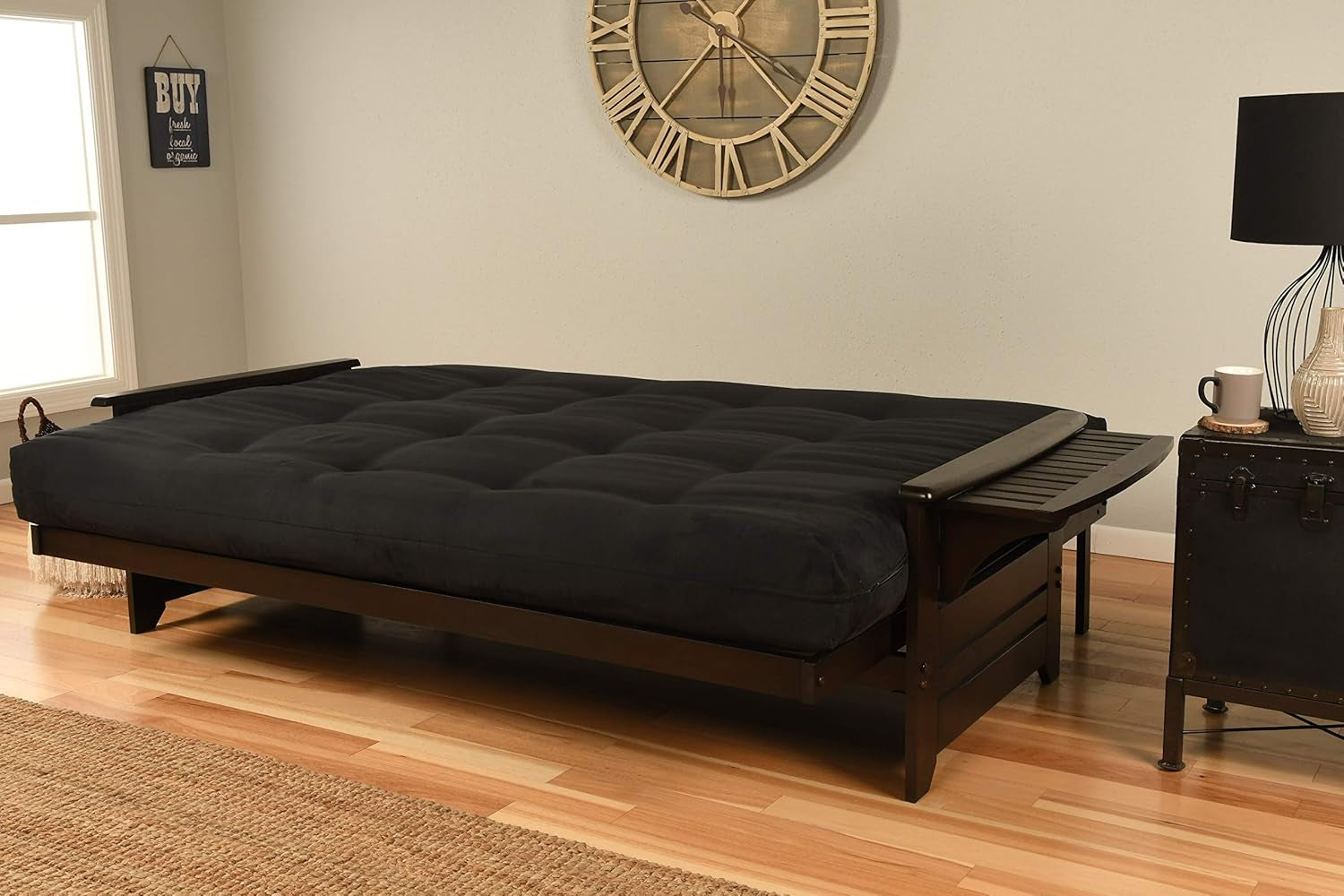 Phoenix Futon Set, Suede Black, Queen