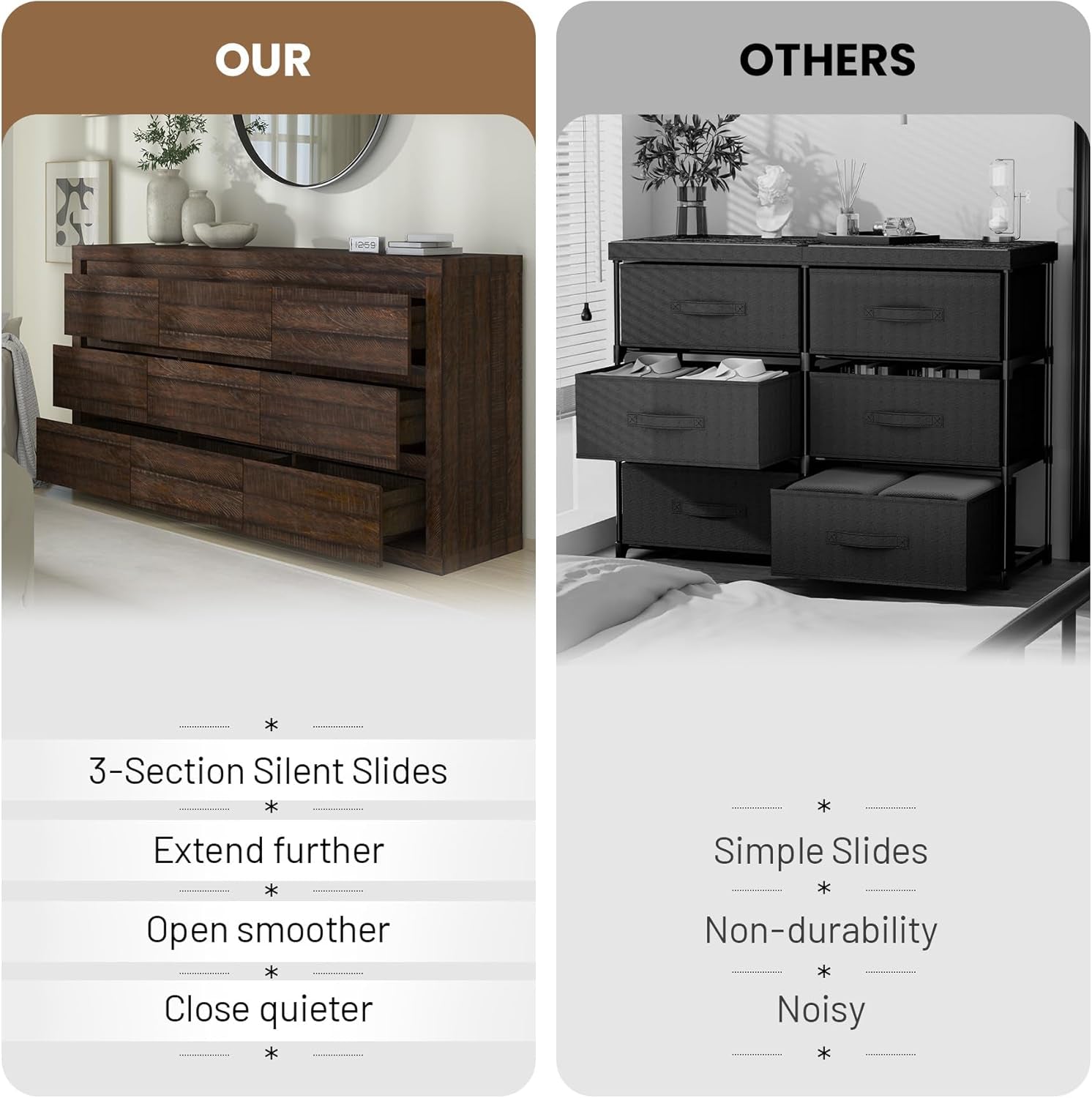 Modern 9 Drawer Dresser for Bedroom, Wide Chest of Drawers with Anti-Tipping Device, Wooden Storage Cabinet and TV Stand for Closet, Living Room or Hallway,Brown