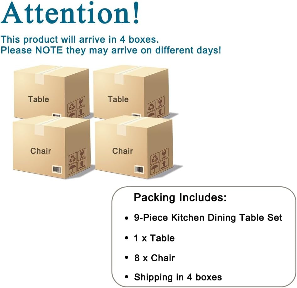 71'' Modern Dining Table Set for 8，Kitchen Table Set for 8, Dining Faux Marble Table Set for 8 with PU Leather Chairs for Kitchen, Dining, Bar, Living Room