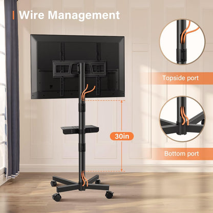 Mobile TV Cart for 23 to 65 Inch LCD LED Flat Screen/Curved Tvs Floor TV Stand on Wheels with Height Adjustable Shelf Max VESA 400X400Mm Rolling Floor TV Trolley Holds up to 88Lbs