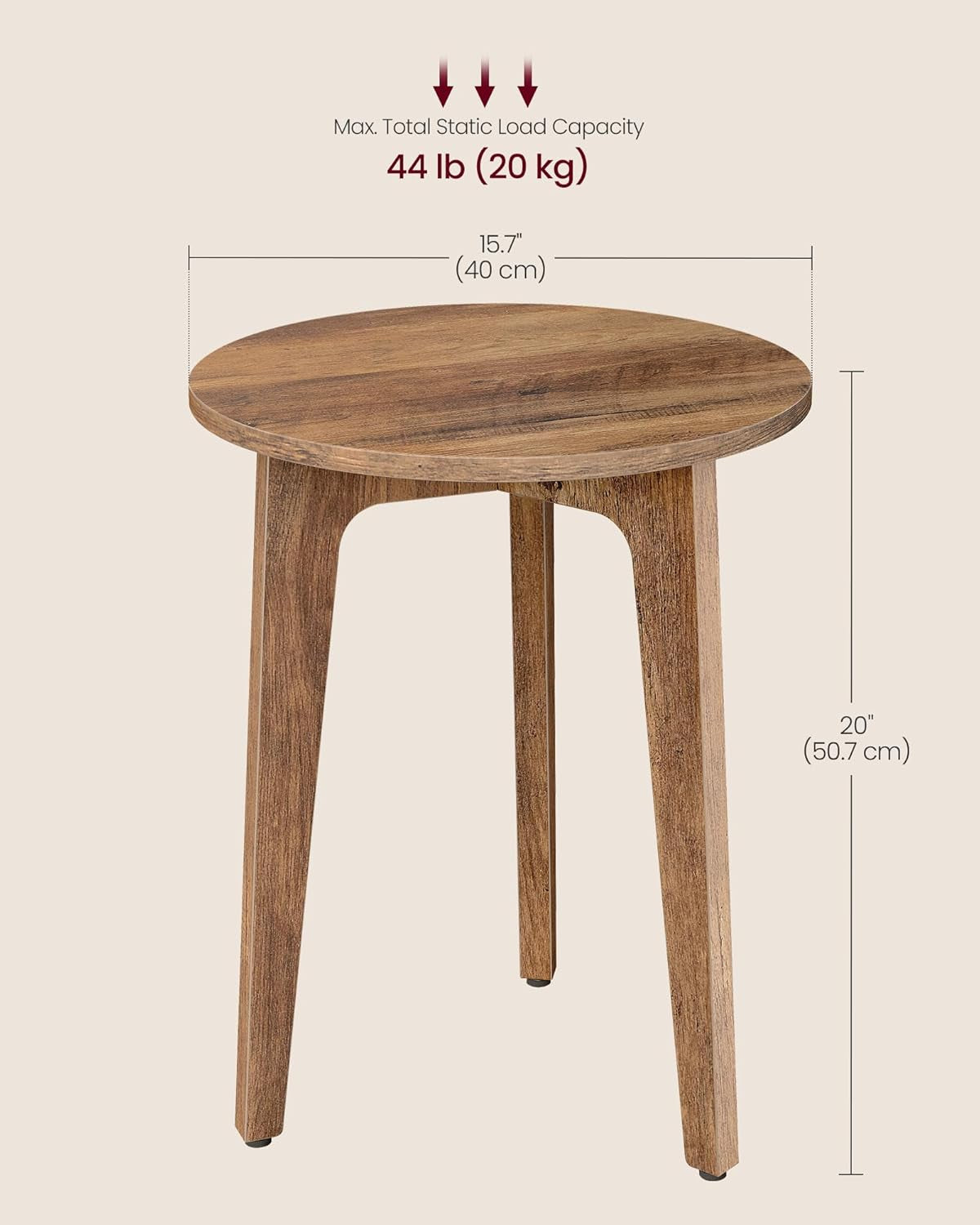 MAEZO Collection - Small Side Table, round End Table, Nightstand with Tapered Legs, Curved Transitions, for Small Spaces, Living Room, Bedroom, Honey Brown ULET237KB01S