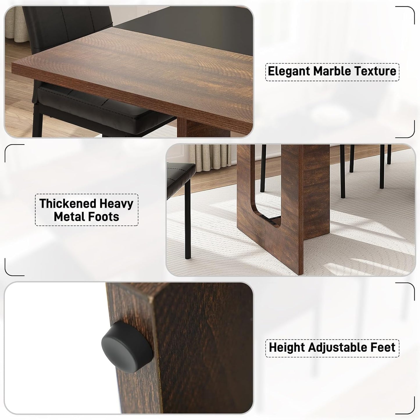 71 Inch Rectangular Dining Table for 6-8 People, Farmhouse Wood Kitchen Table with Wooden Legs, Farmhouse Center Kitchen Table for Dining Room, Kitchen & Living Room, Brown