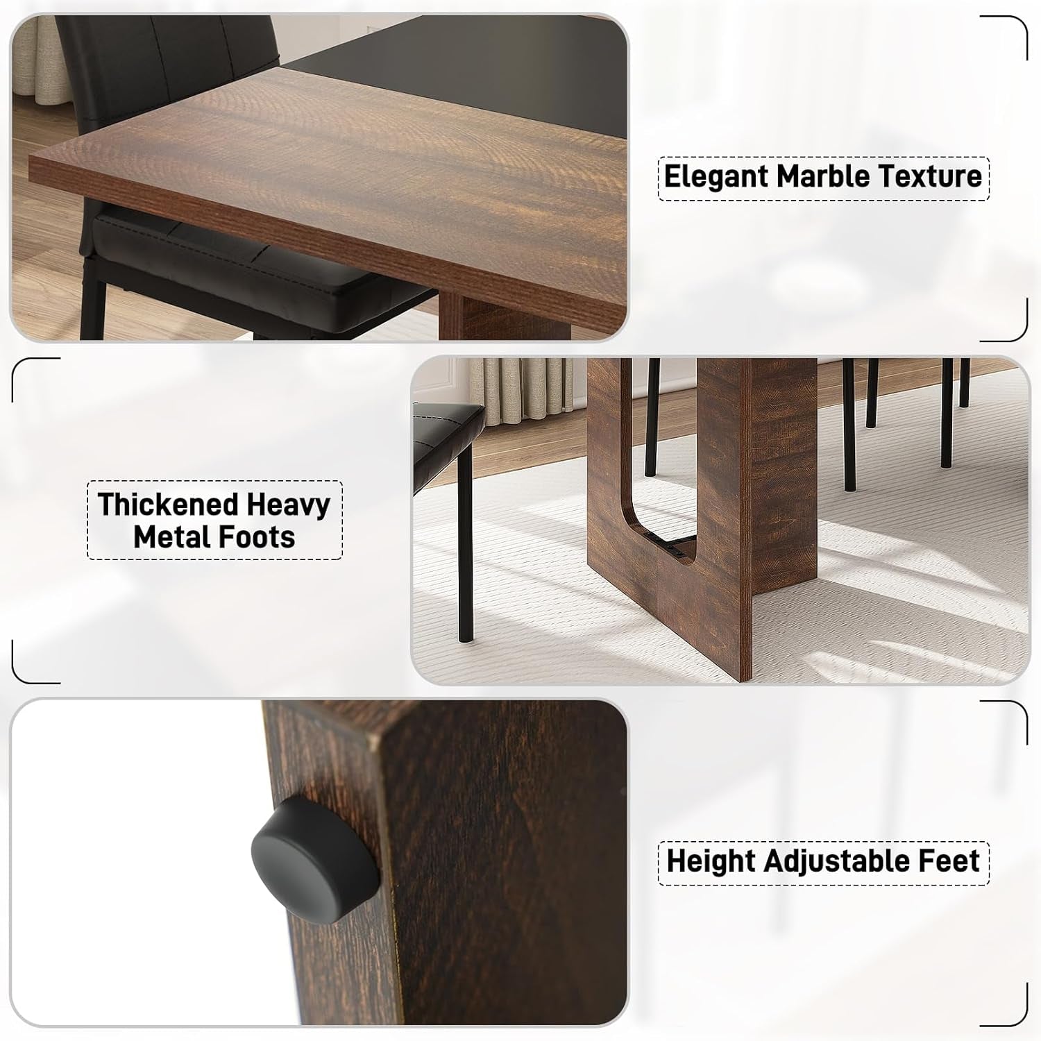 71 Inch Rectangular Dining Table for 6-8 People, Farmhouse Wood Kitchen Table with Wooden Legs, Farmhouse Center Kitchen Table for Dining Room, Kitchen & Living Room, Brown