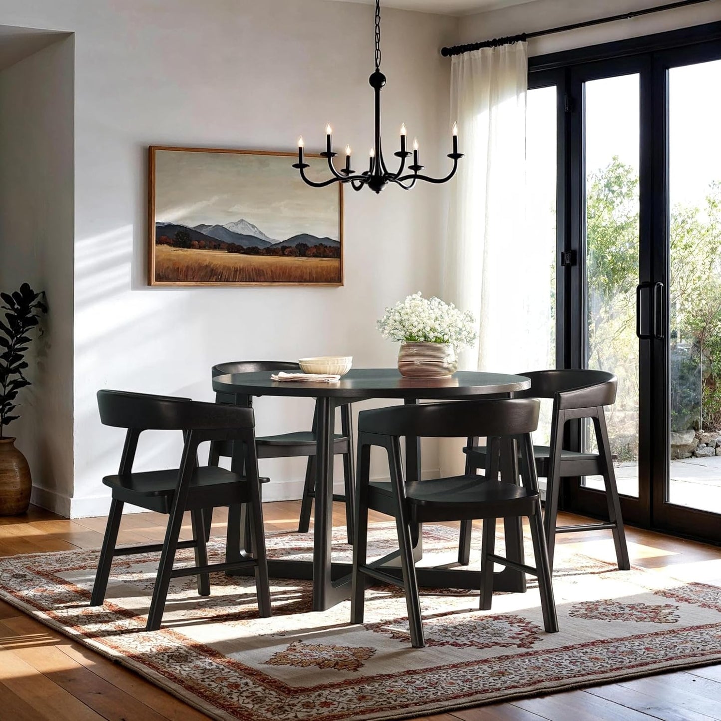 Ezra Modern Solid Wood Rounded Back Dining Chair - Black (Set of 2)