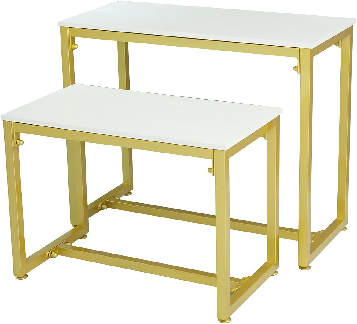 Metal Shoe Handbag Retail Display Racks, Nesting Tables 2 Piece Set, Display Stand for Retail Stores, Iron and Wood, Gold