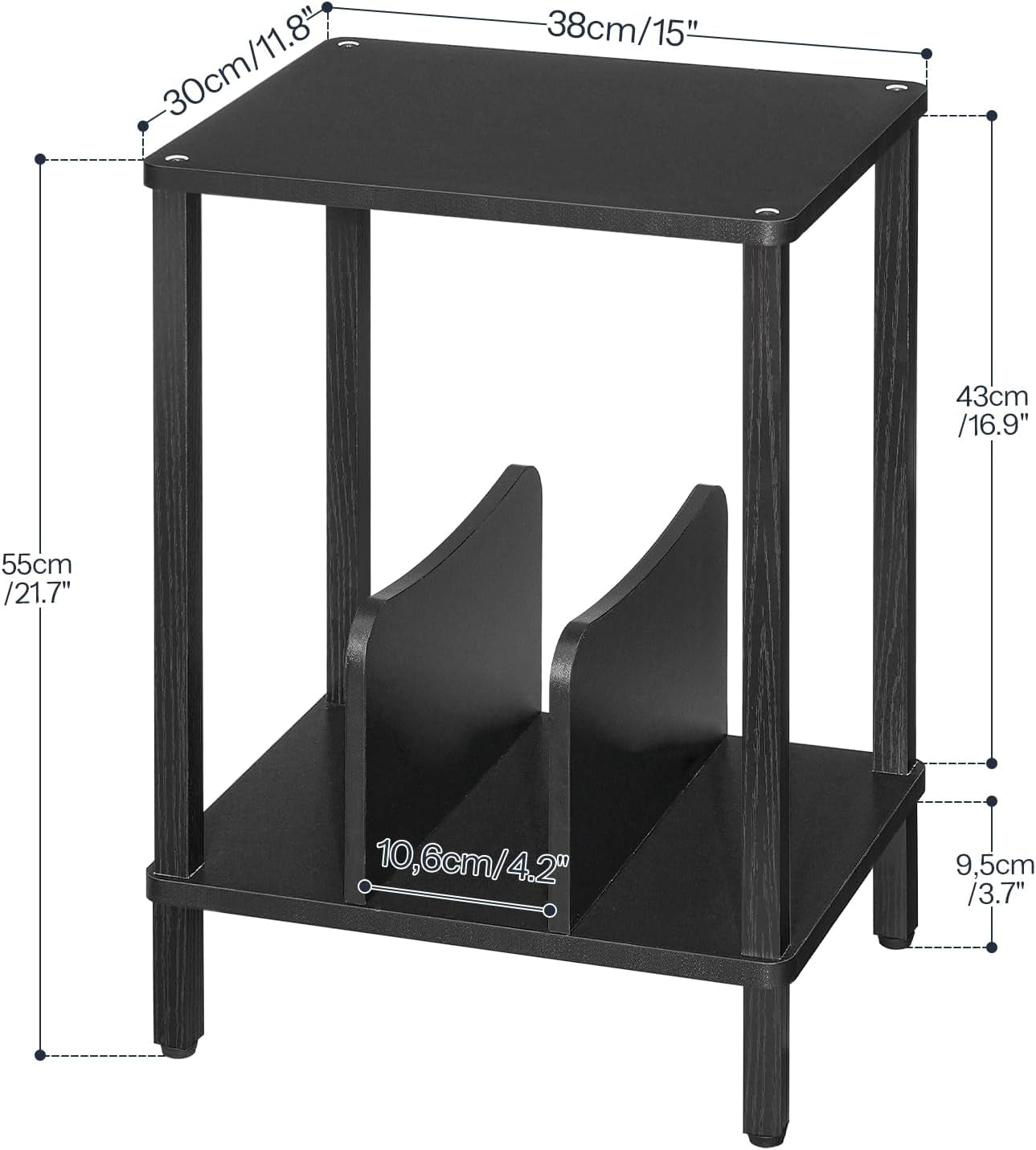 Small End Table, 2-Tier Record Player Stand Vinyl Record Turntable Stand with Storage up to 100 Albums, Small Side Table for Living Room, Bedroom Black, BK05RS01