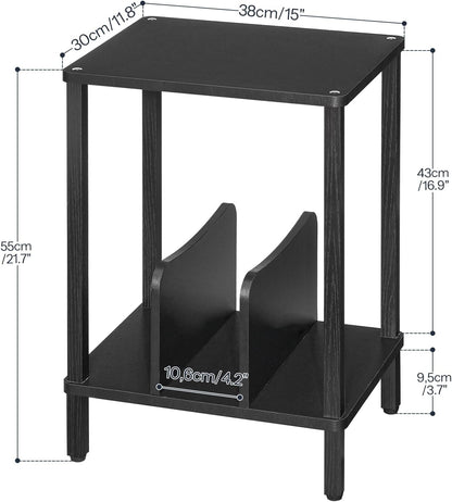 Small End Table, 2-Tier Record Player Stand Vinyl Record Turntable Stand with Storage up to 100 Albums, Small Side Table for Living Room, Bedroom Black, BK05RS01