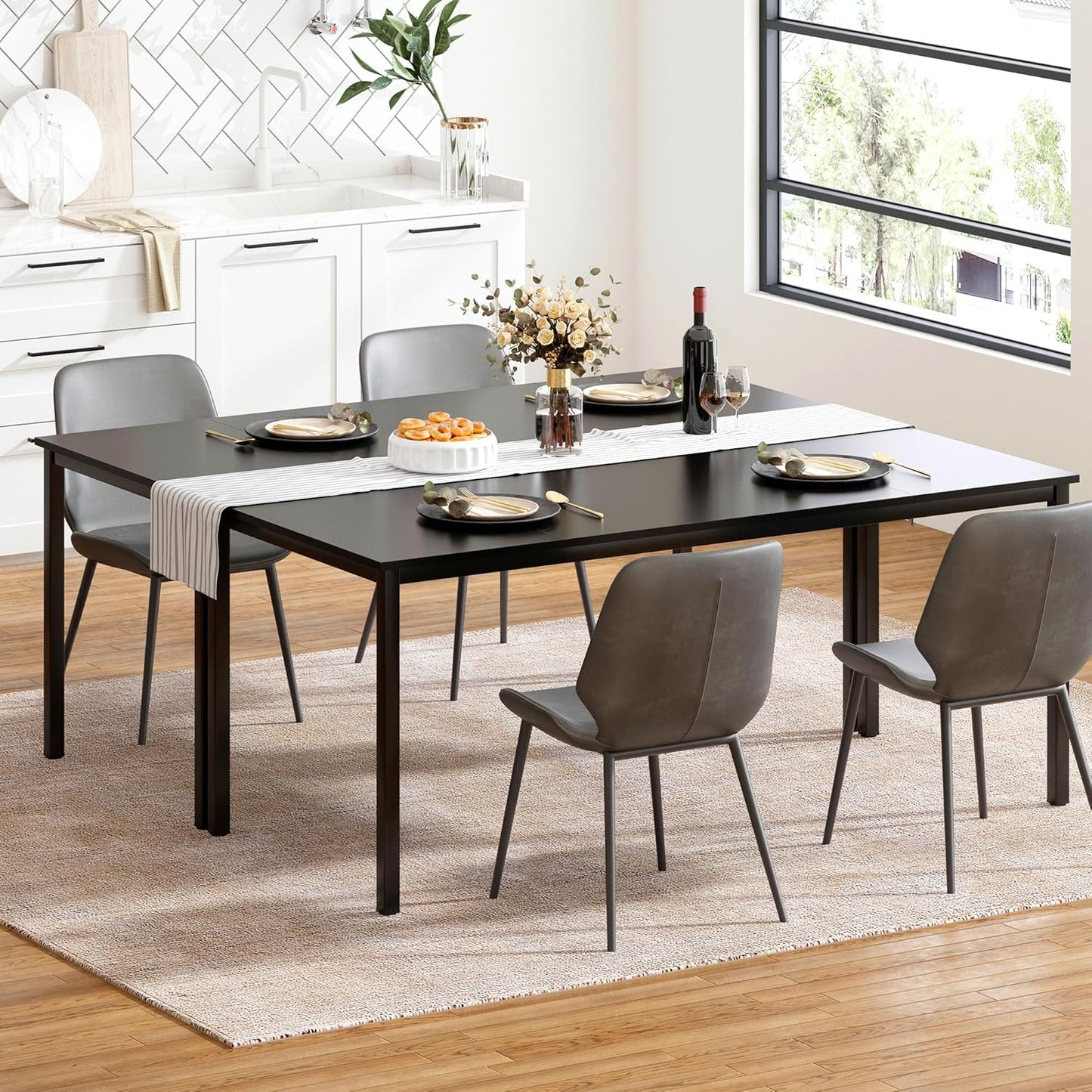 Large Computer Desk, 70.8 Inch Study Student Writing Desk, Simple Style PC Workstation with Black Metal Frame for Home Bedroom, Black