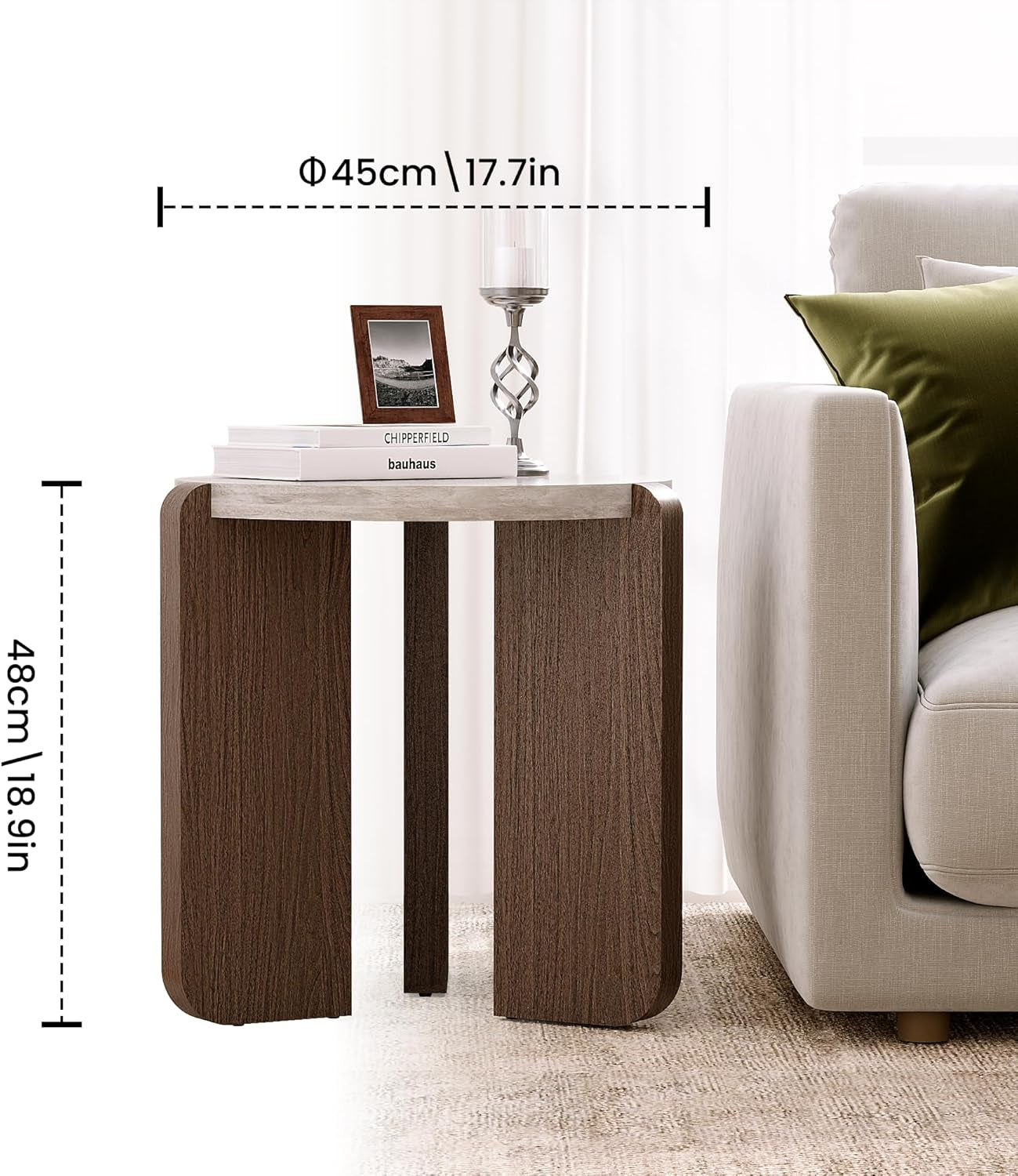 Side Table, Small round End Table with 3 Legs, Nightstand for Small Spaces, Accent Table with Faux Marble Tabletopn for Living Room, Bedroom