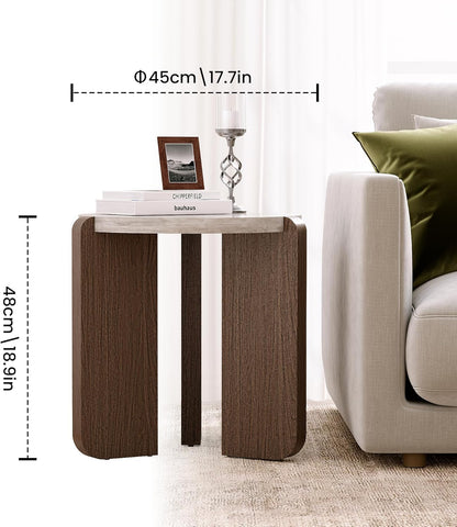 Side Table, Small round End Table with 3 Legs, Nightstand for Small Spaces, Accent Table with Faux Marble Tabletopn for Living Room, Bedroom